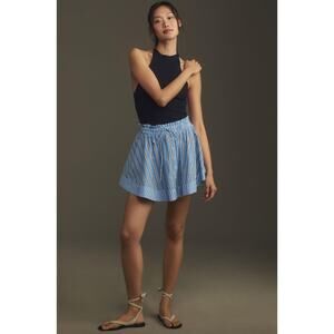 By Anthropologie Boxer Mini Skirt blue striped built in shorts cotton skirt L